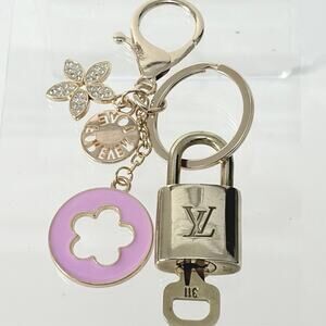 Louis Vuitton Lock & Key Set #311 with a Pink Flower Charm Keychain